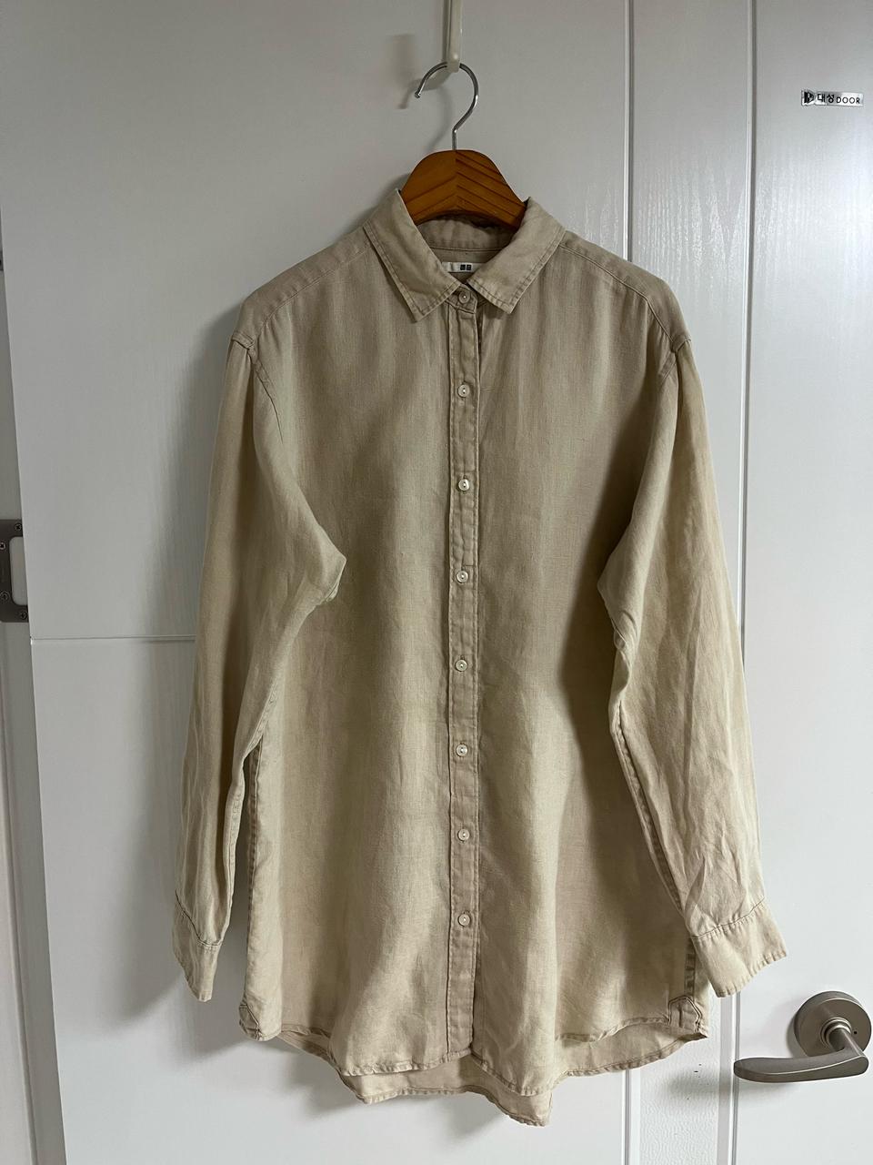 (일본 수입 빈티지)유니클로 셔츠 마100 롱 블라우스 베이지 L