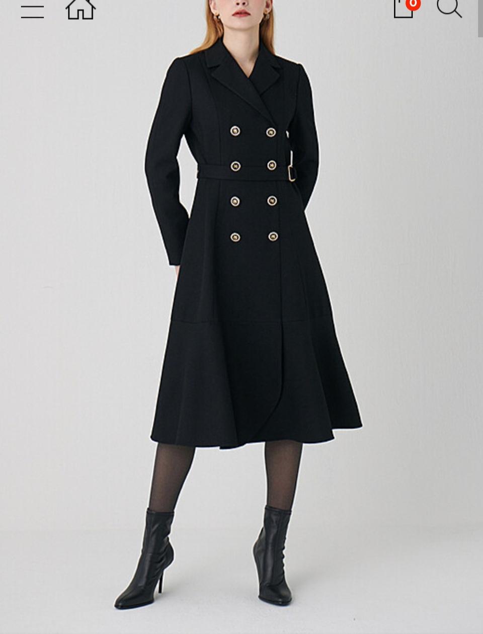 실착1회.SATIN 자수 벨티드 더블 버튼 원피스 66사이즈