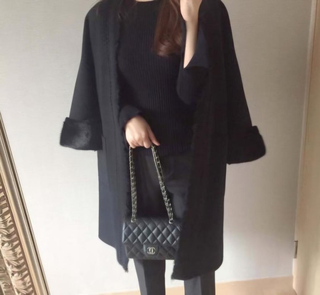 울 밍크 소매 니트코트