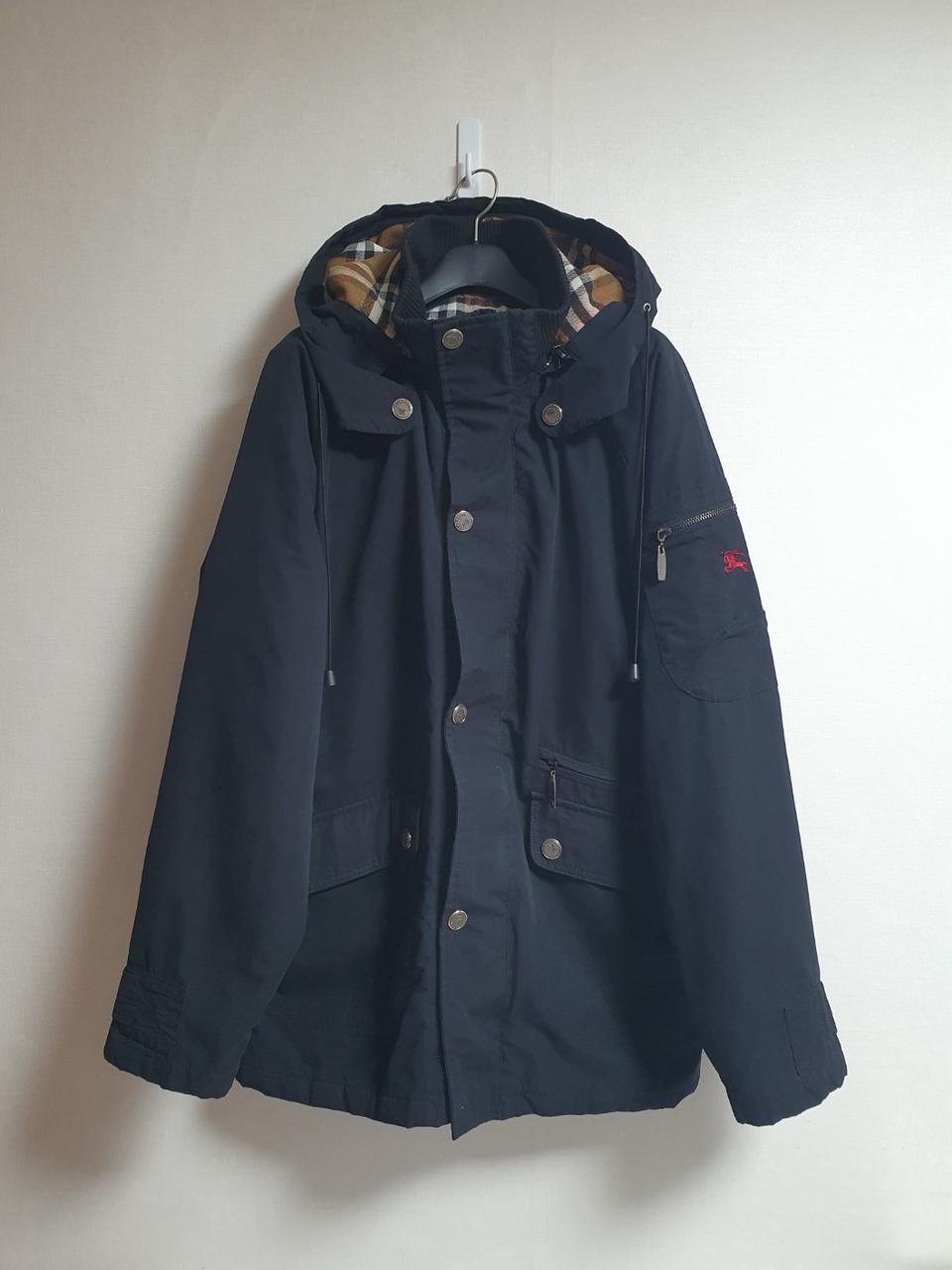 버버리 후드 자켓 블랙 체크 안감 지퍼포켓 XL