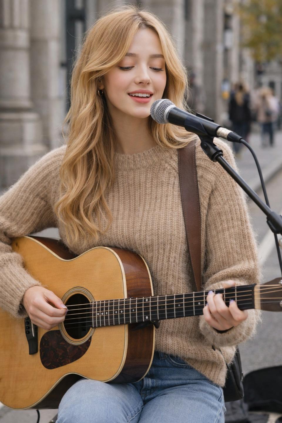 유니클로 로우게이지 모크넥 스웨터 M 테디베어 베이지 헤어리니트