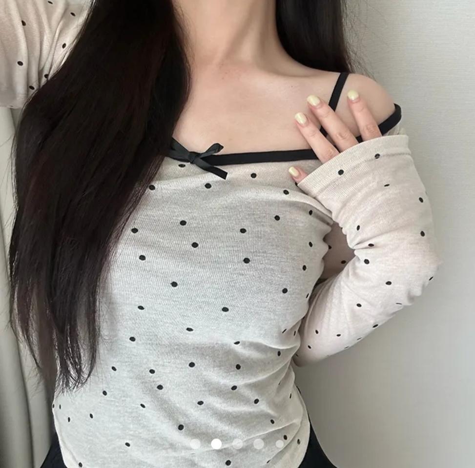 [새상품/택O] 발레코어 도트 리본 긴팔 LA POMME petit 감성