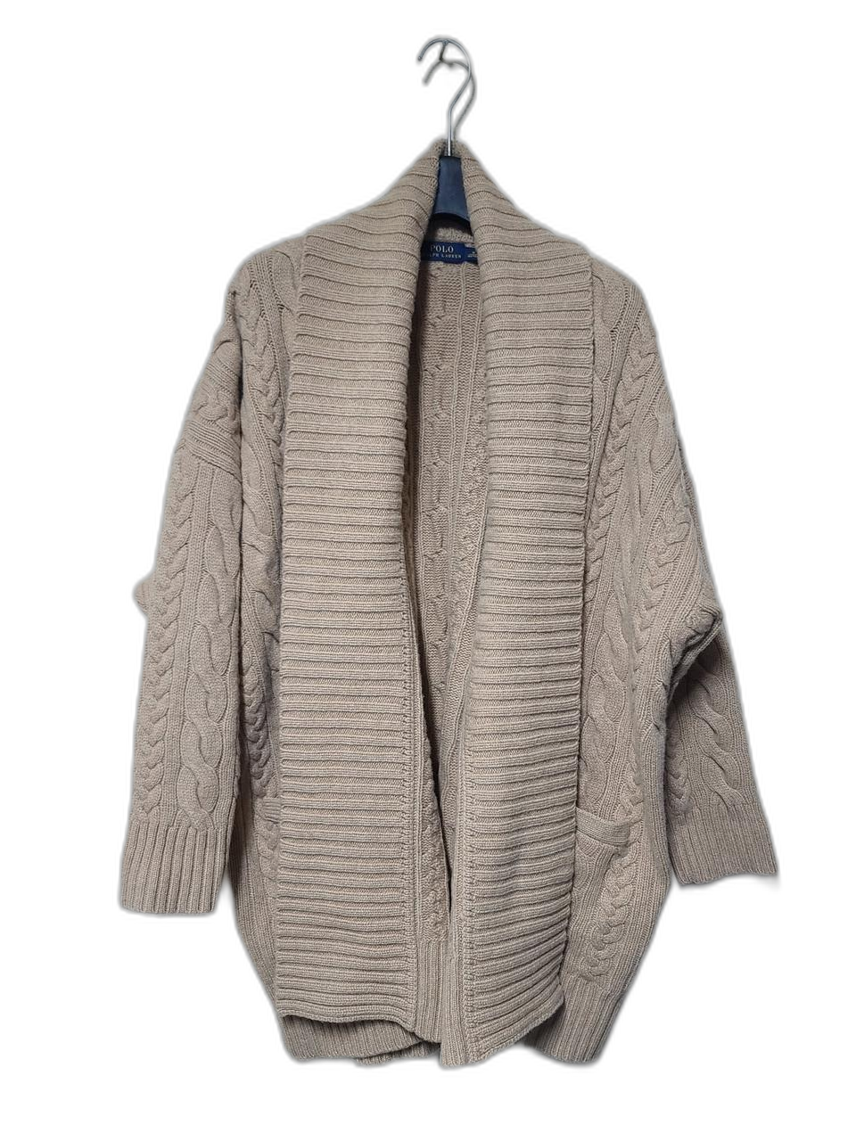 폴로 울,캐시미어 케이블 오픈 롱가디건