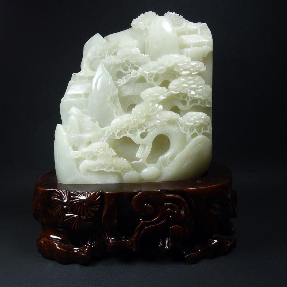 청대 화전옥 산수 조각