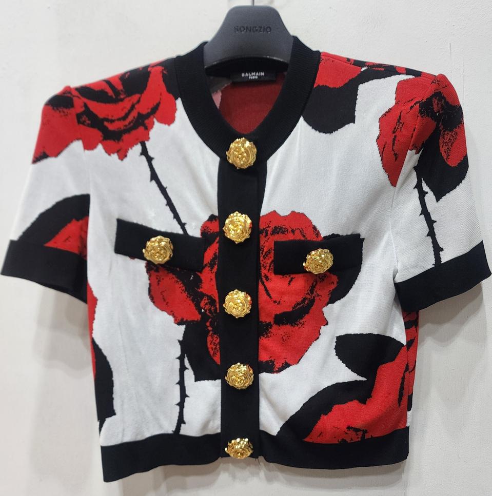 발망 플로랄 로즈 크롭 니트 가디건 36 백화점판