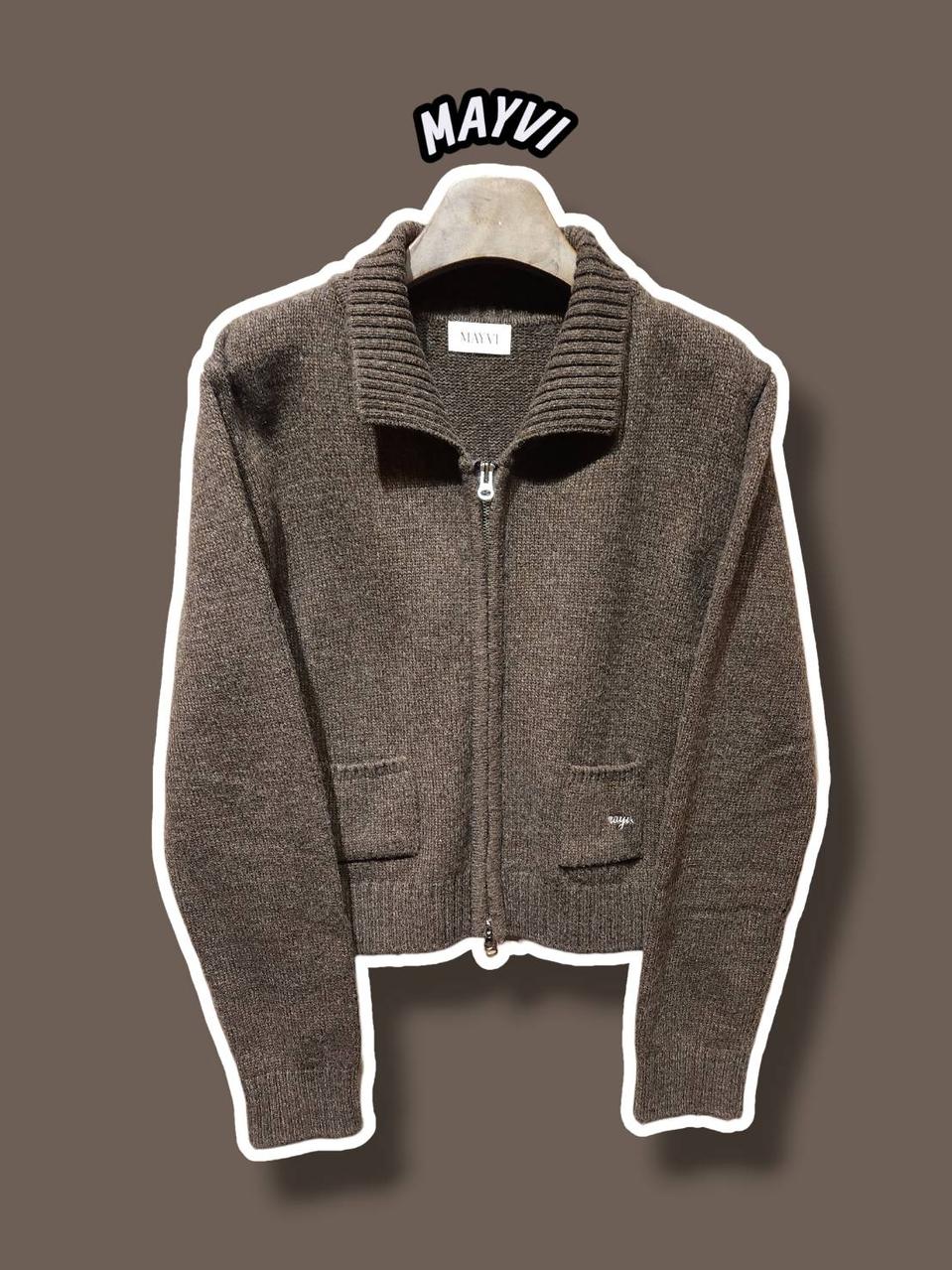 F/ MAYVI 언더비 Tory 카라 니트집업 브라운 /0211