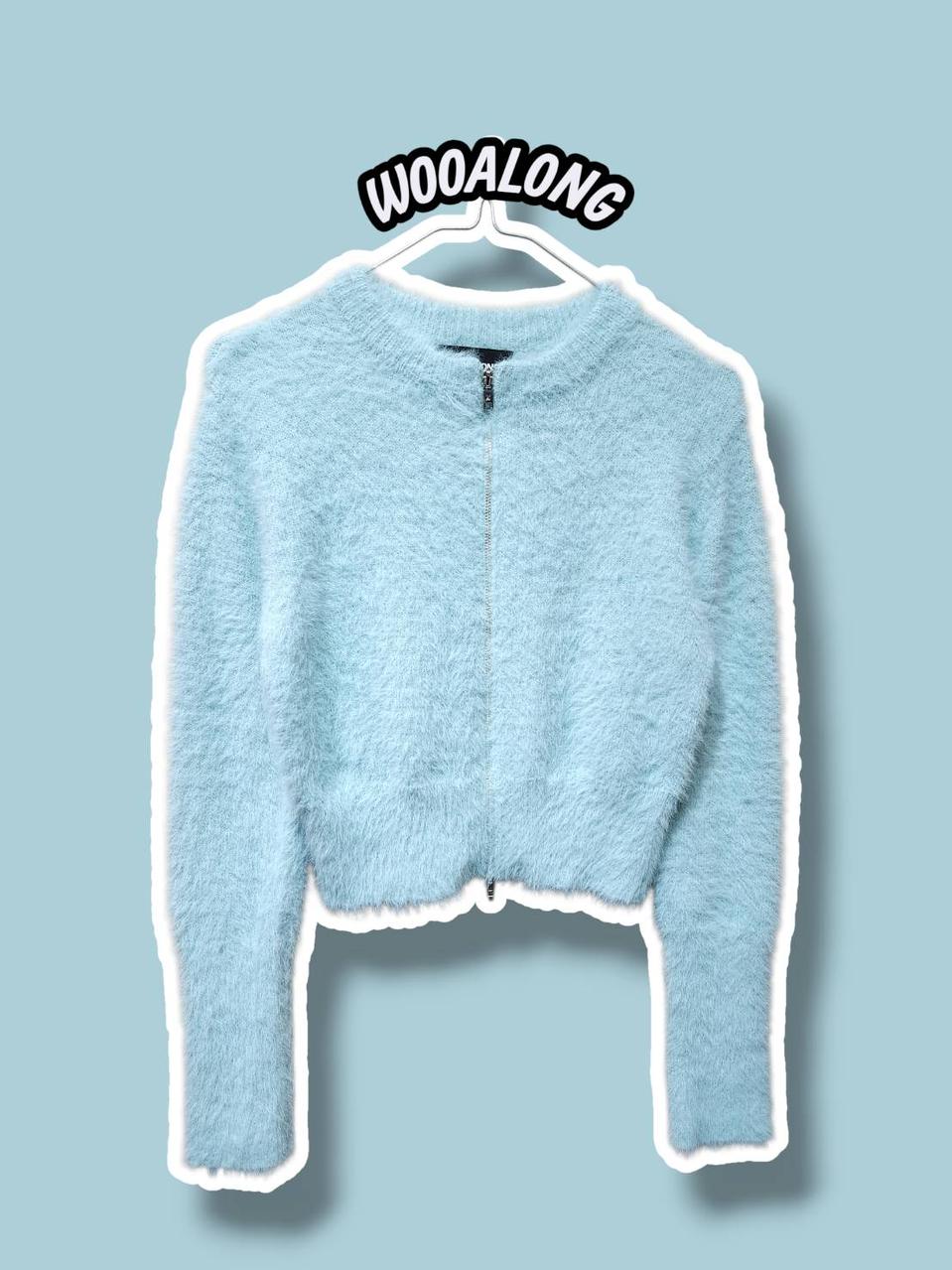 F/ 우알롱 2WAY 헤어리 집업 가디건 스카이블루 /0211