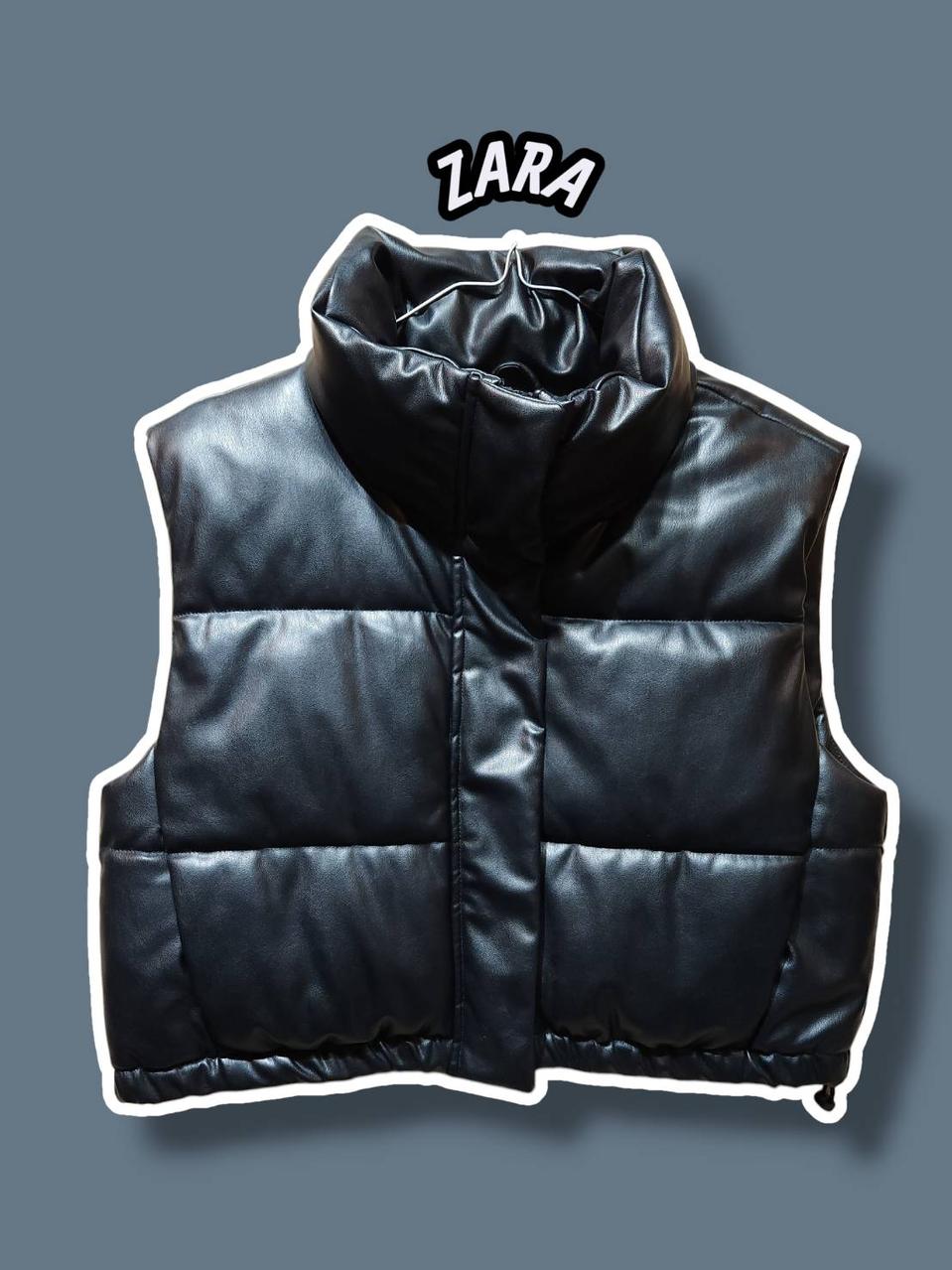 L/ 자라 레더 크롭 푸퍼 패딩 조끼 /0211