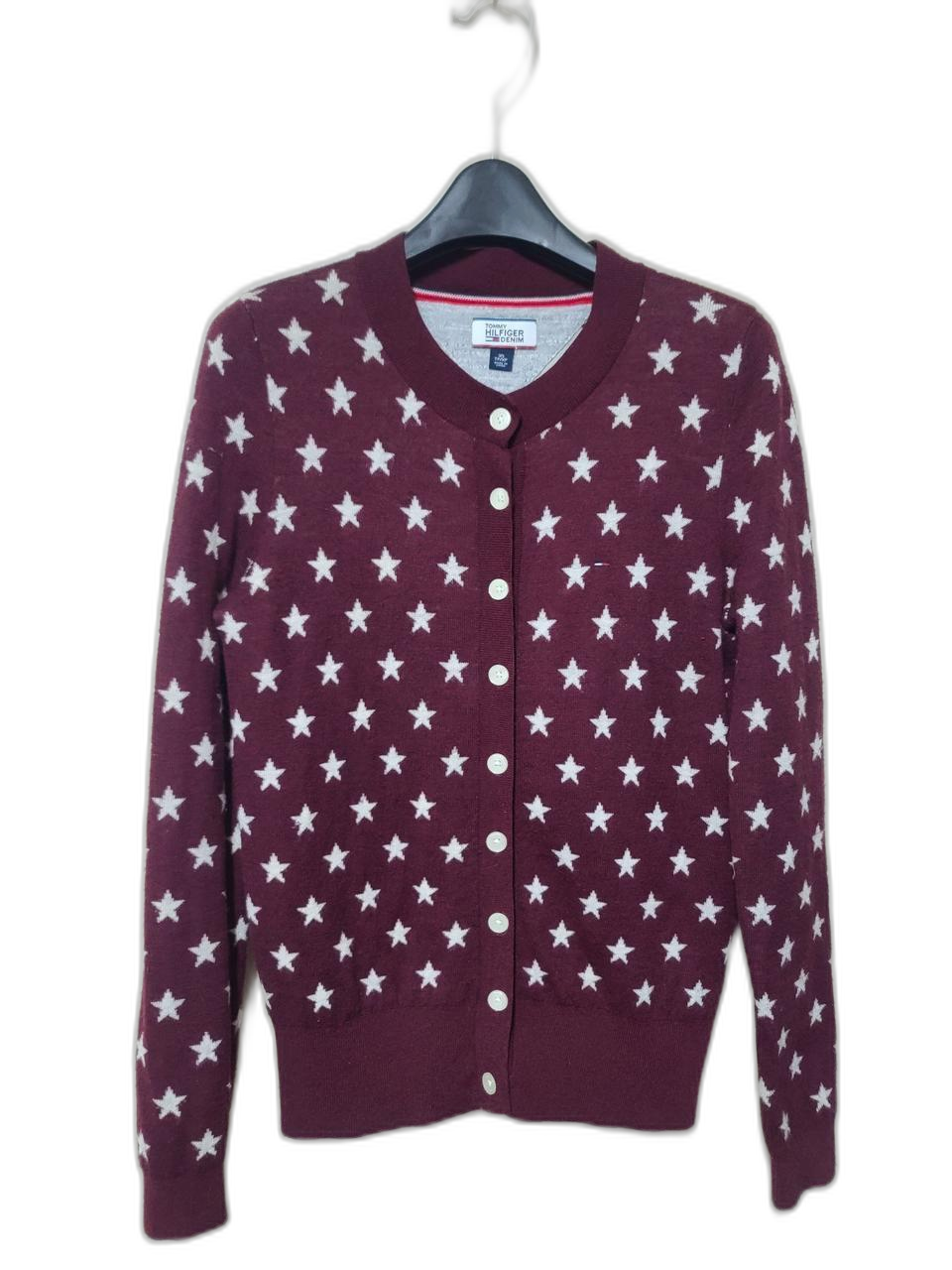 타미힐피거데님 별패턴 버건디 가디건