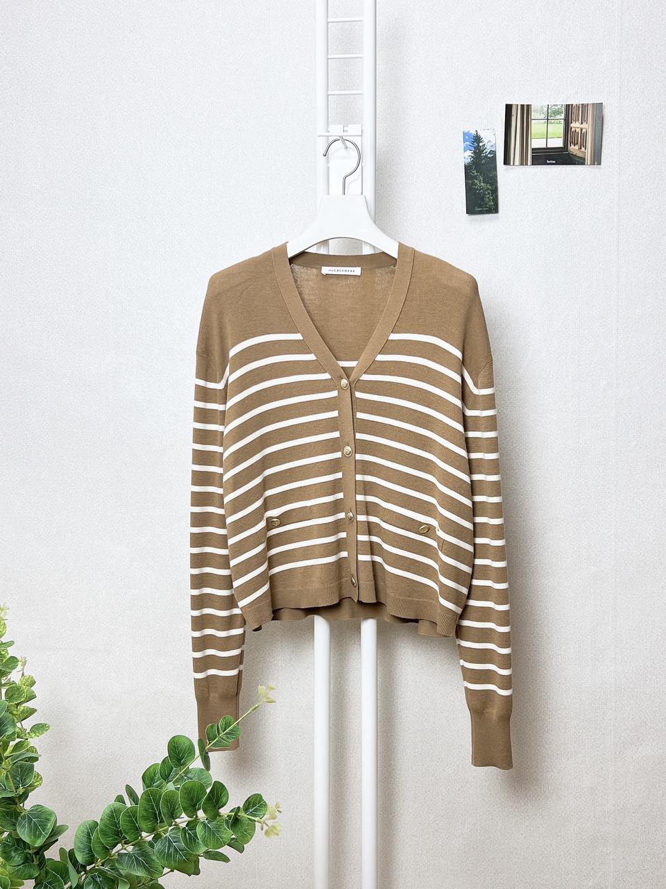 더캐시미어 울 스트라이프 브이넥 니트 가디건