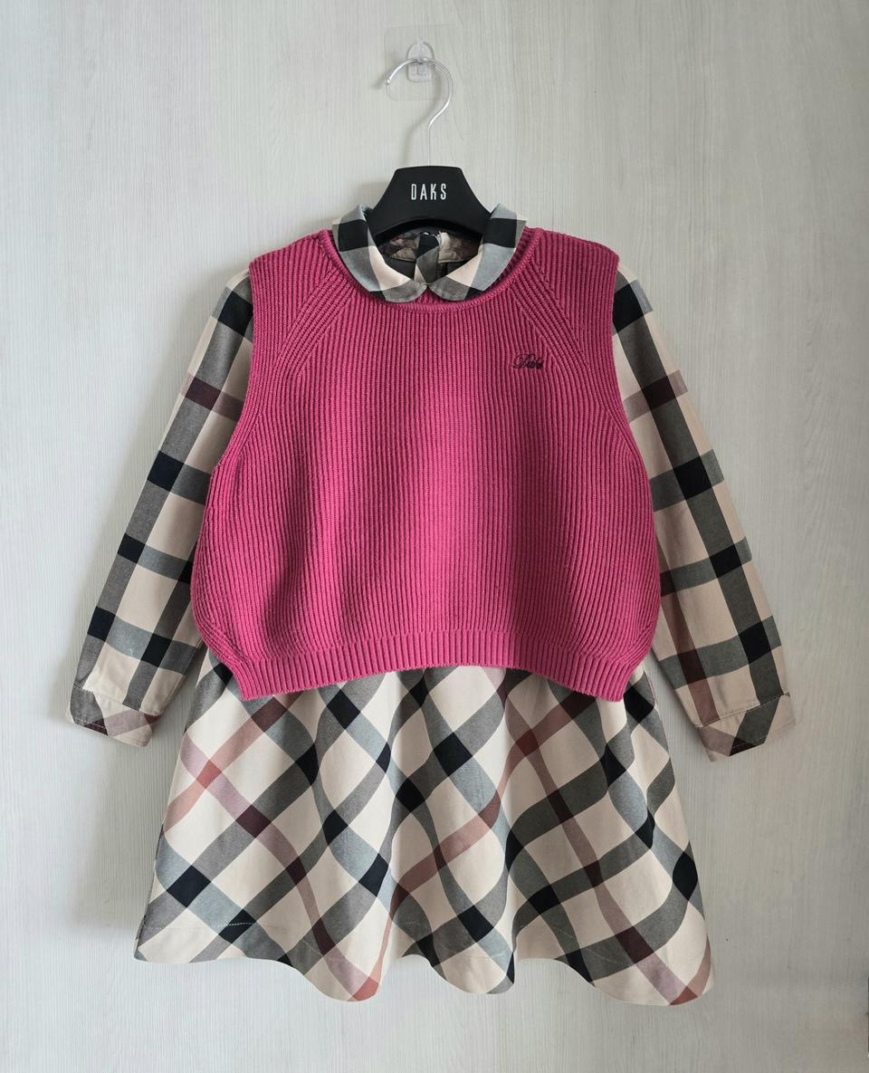 닥스키즈 여아 체크 원피스 니트 조끼 110-120사이즈