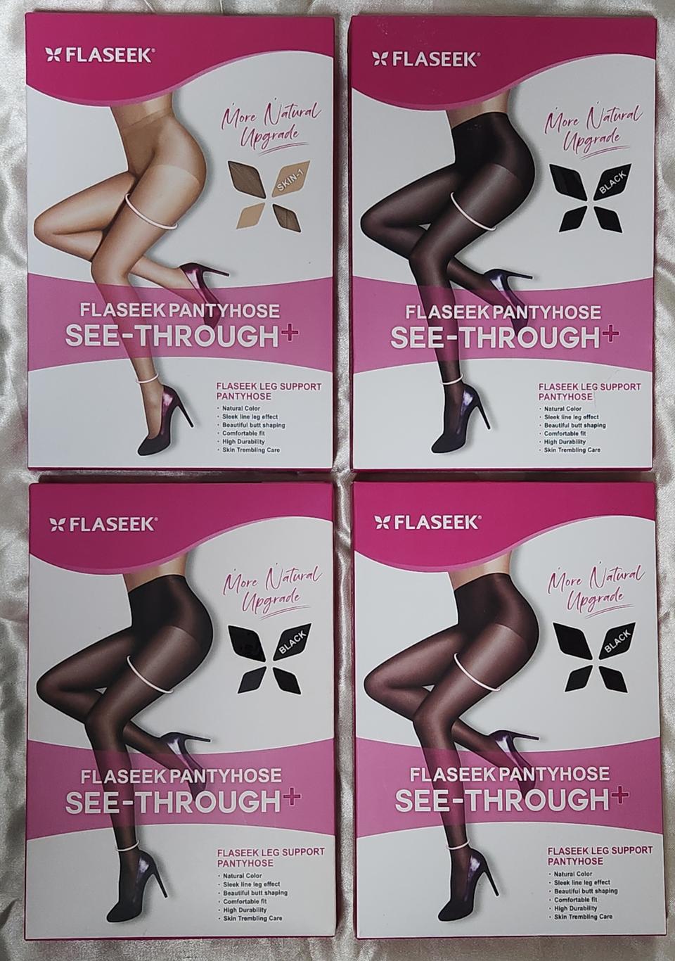 FLASEEK 씨스루+ 팬티스타킹 살색/블랙