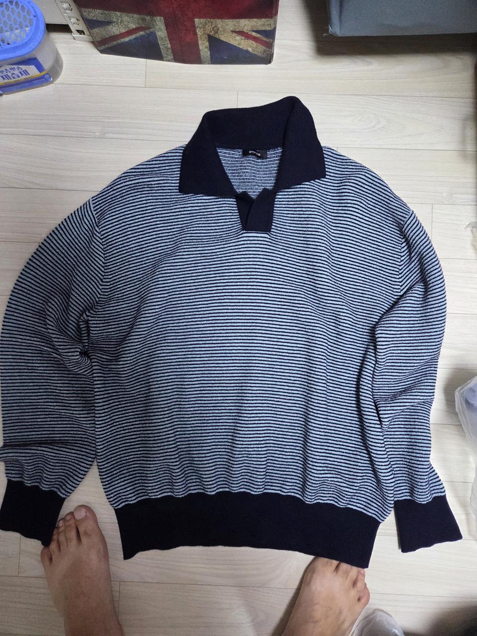 시스템옴므 정품 카라 넥 스트라이프 니트 100사이즈