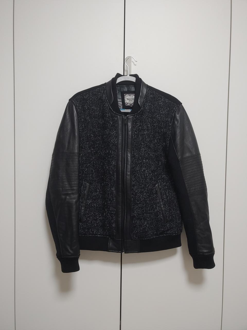 바쏘옴므  양가죽 울 니트 도킹 레더 자켓-105사이즈