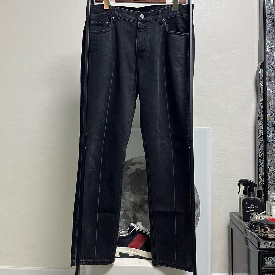 정품 48) 준지 스트라이프 디테일 흑청 데님 청바지