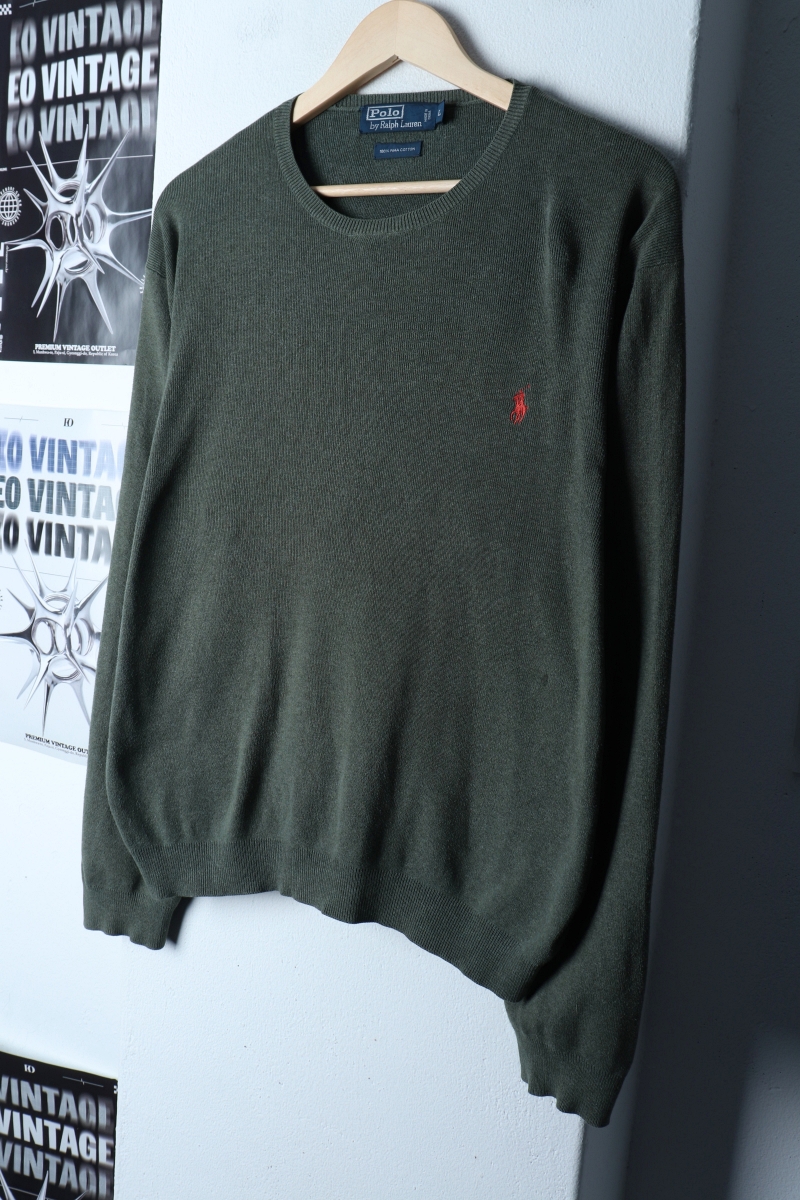 (L) 폴로 랄프로렌 니트 그린 무지 포니 피마코튼-17328
