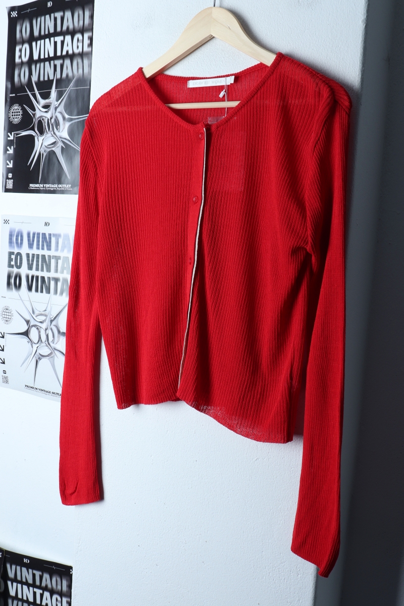 W(M) 드로우핏 니트 가디건 새상품 레드 골지 린넨 마-1732F