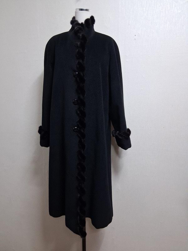 일본수입빈티지 양모혼합 천연밍크트리밍 블랙앙고라롱코트77까지프리