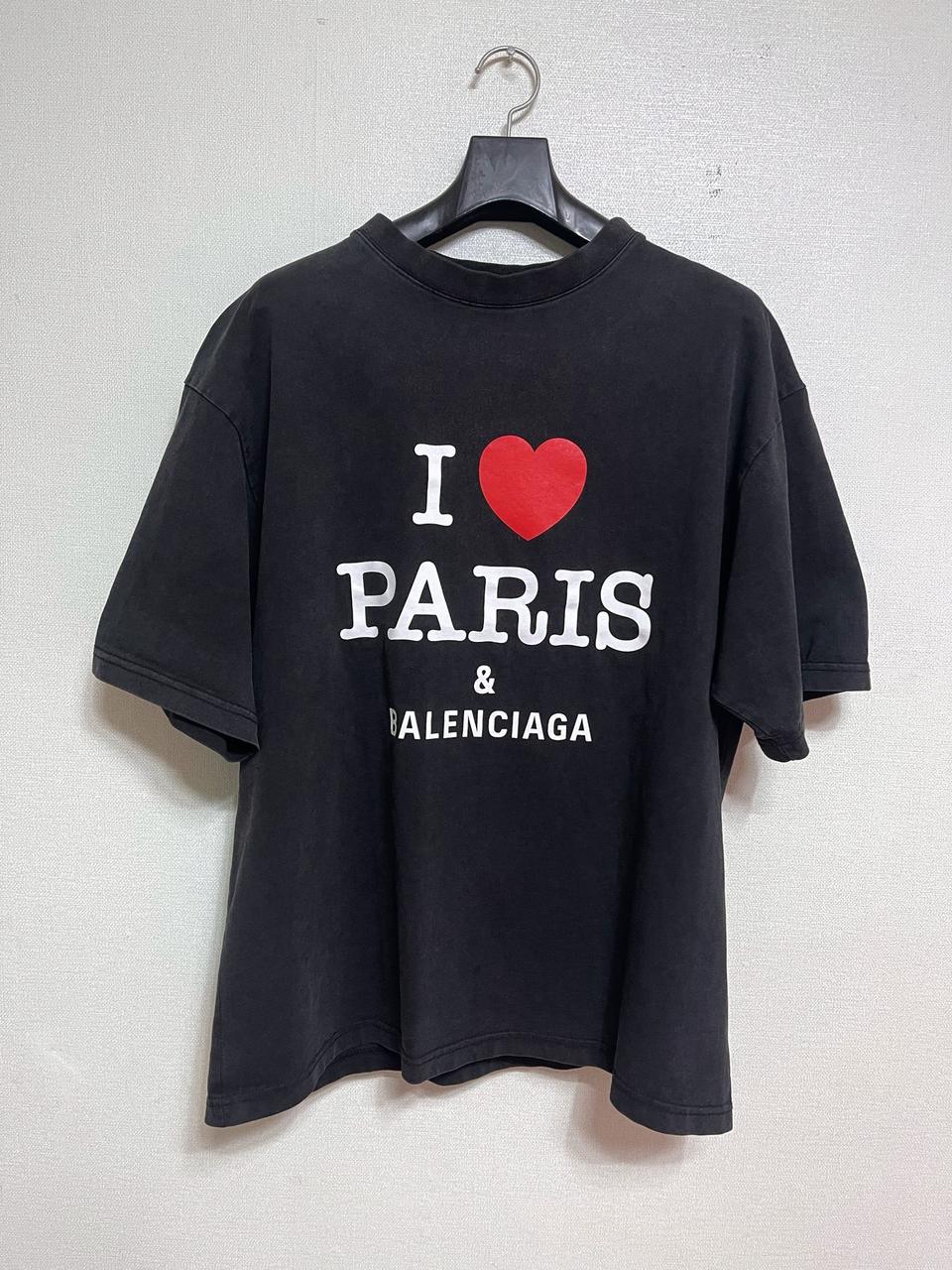 발렌시아가 아이 러브 파리 미디움 핏 반팔 블랙