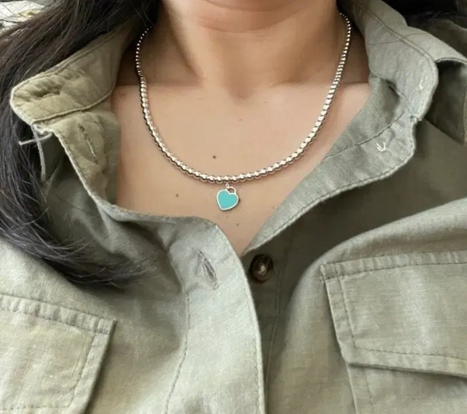 티파니앤코 블루 하트 태그 비드 네크리스