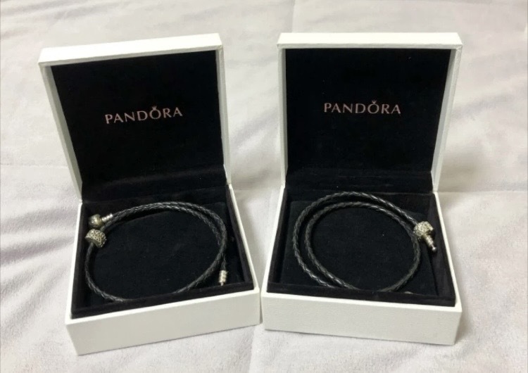 판도라 두줄 가죽팔찌 / 블랙 + 네이비