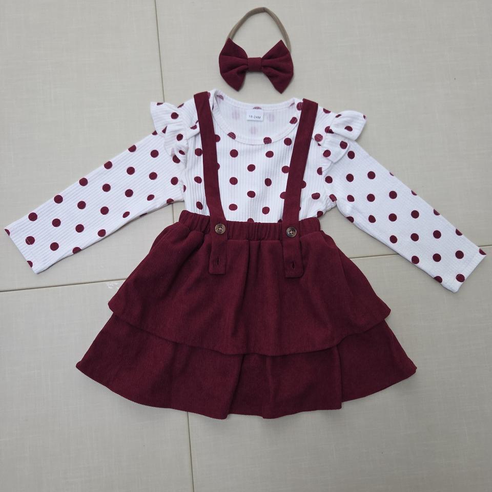 (새상품) 여아 프릴 바디슈트 멜빵치마 스커트 상하복세트 90호