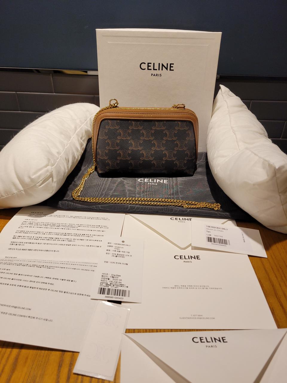 셀린느 트리옹프 캔퍼스 체인 탄 크로스 숄더 클러치백