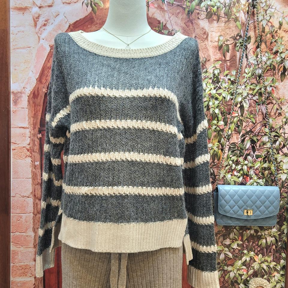 베네통 보우트넥 시스루 니트