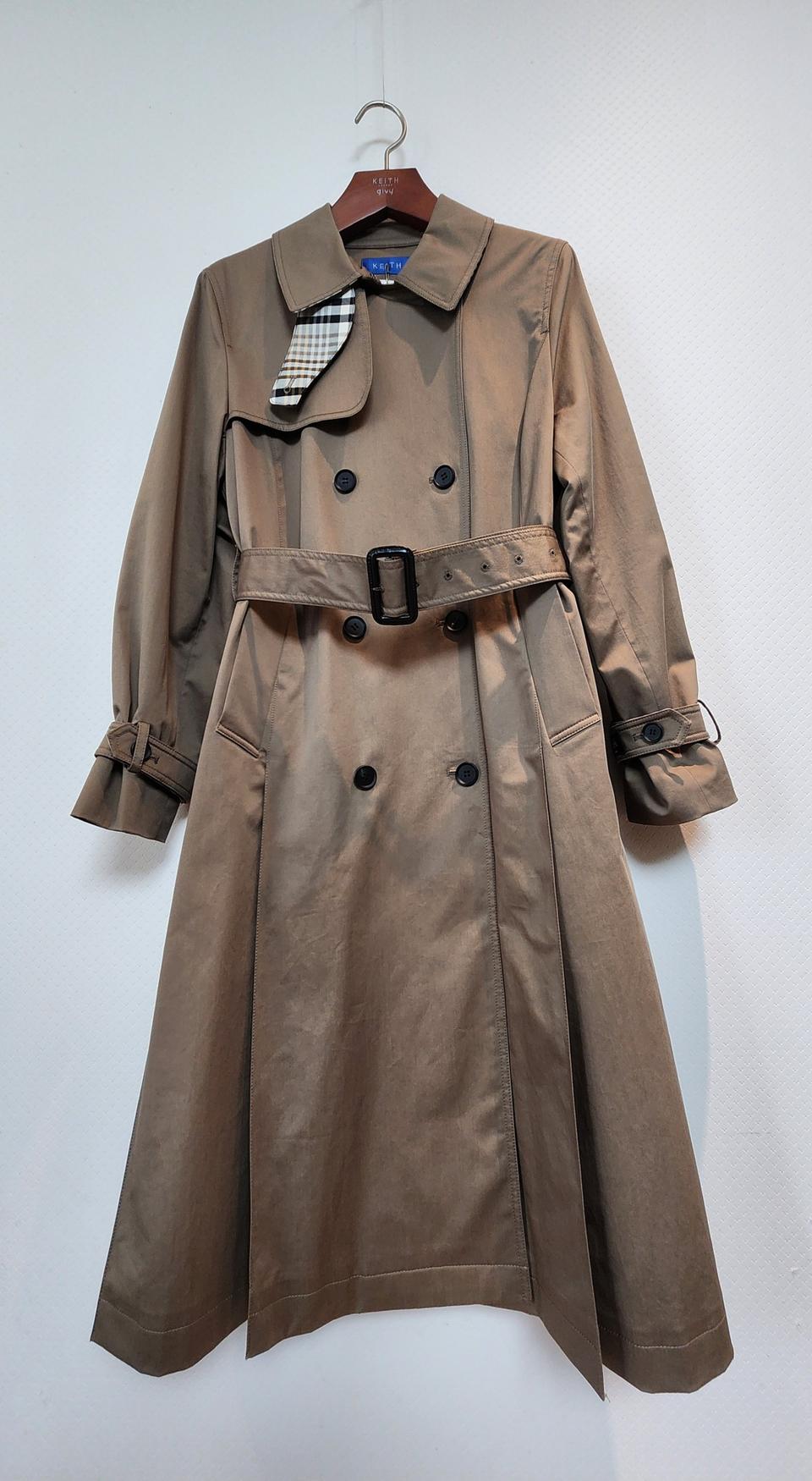 키이스 리오펠레 체크 디테일 개더 주름 트렌치코트 55사이즈 새제품시나
