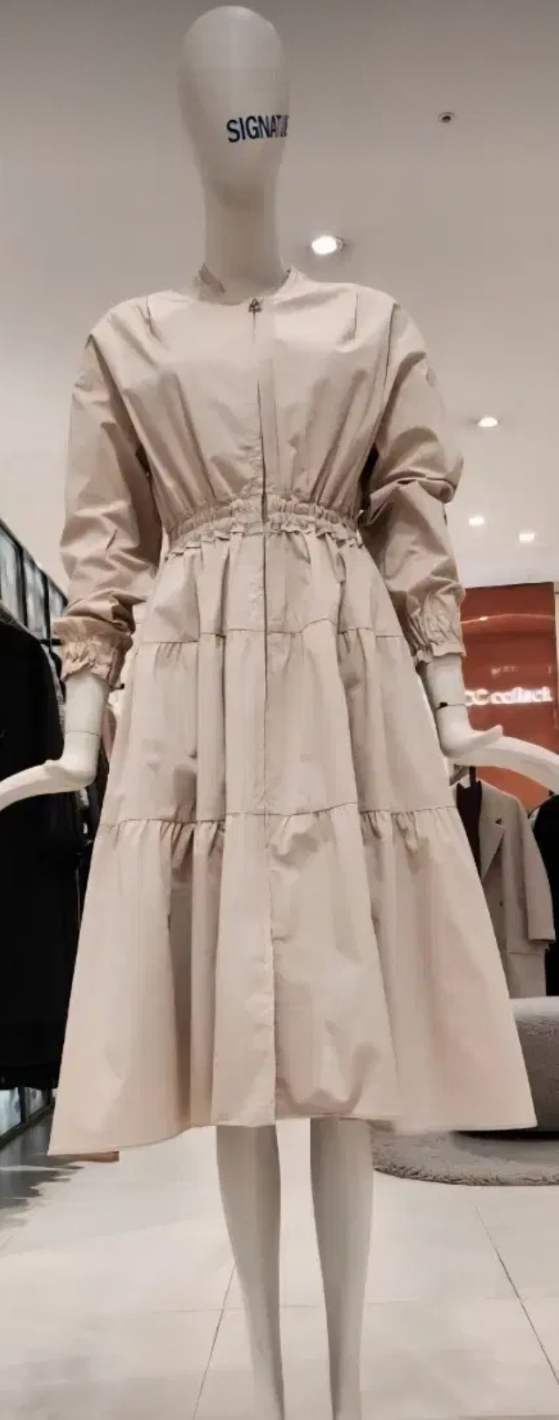 듀엘 티어드 셔링장식 집업 허리밴딩 트렌치형 원피스 각 55, 66사이즈