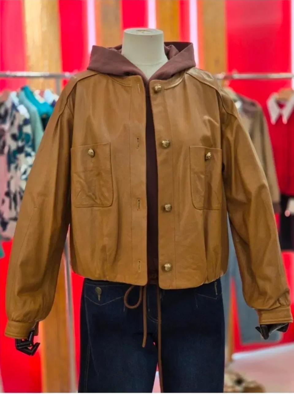 발렌시아 금장단추 밴딩 양가죽 블루종 자켓 55사이즈 새제품카멜베이지컬