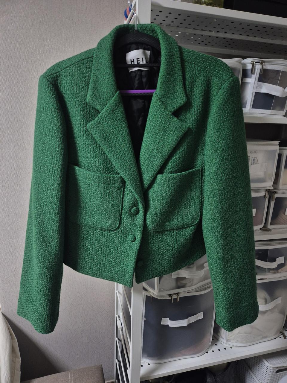 미사용 그린트위드누빔자켓55-66 프리