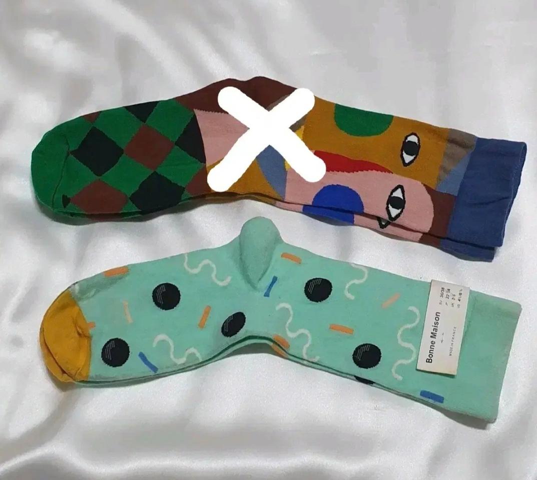 그린 블루 브라운 체크 도트 아이 Bonne Maison 본메종 양말