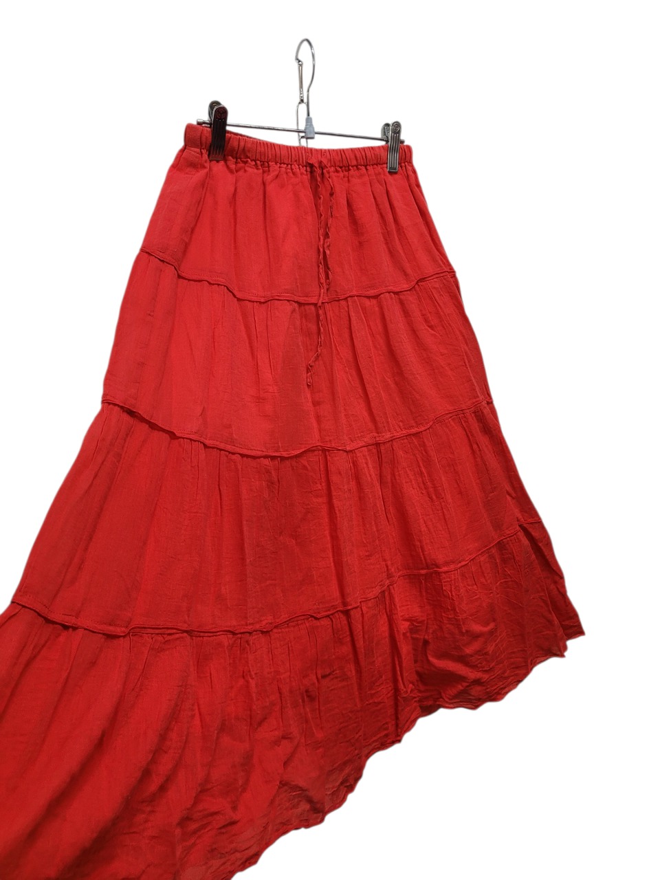 일본제품  아사면 다홍레드 부드럽고 편안한 밴딩 스커트