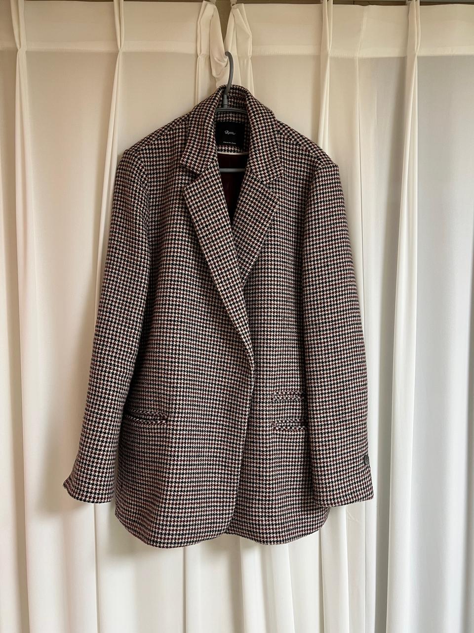 로엠 루즈핏 체크자켓 버건디컬러