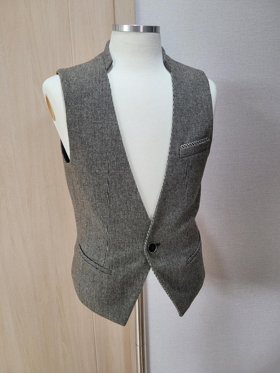 코모도스퀘어 COMODO 1버튼 모직 체크 조끼 100 브라운