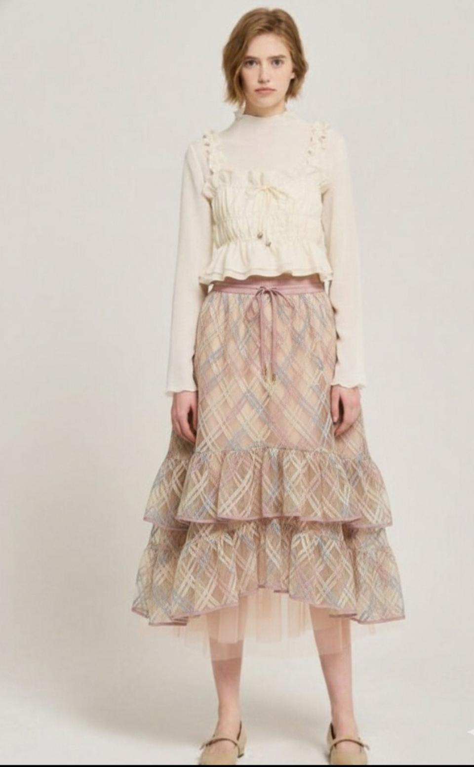 오즈세컨 니팅컬러 티어드 밴딩 스커트 61사이즈