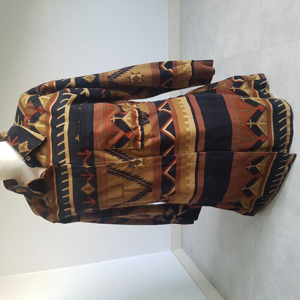 여성 긴팔 남방 셔츠 독특한 인디언 화려한 무늬 (갈색) 소매길이 확인