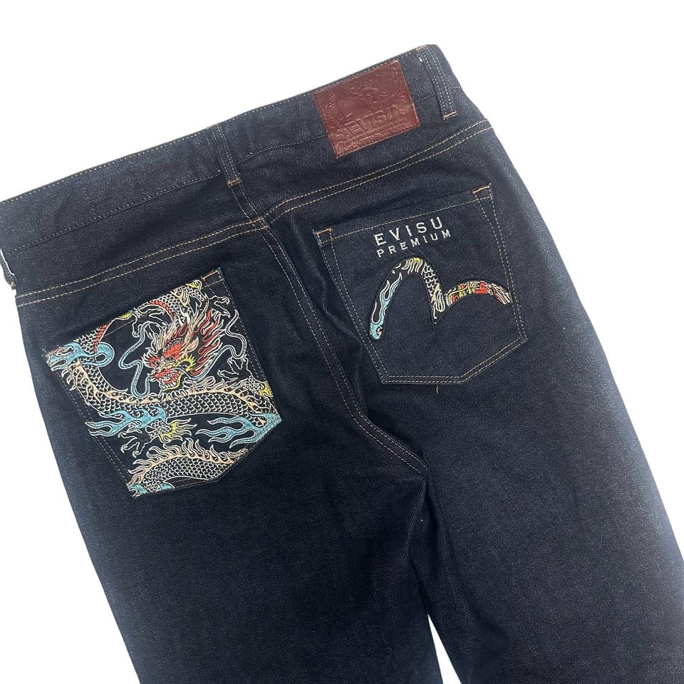 에비수 멀티컬러 드래곤 빅로고 진청데님진 30