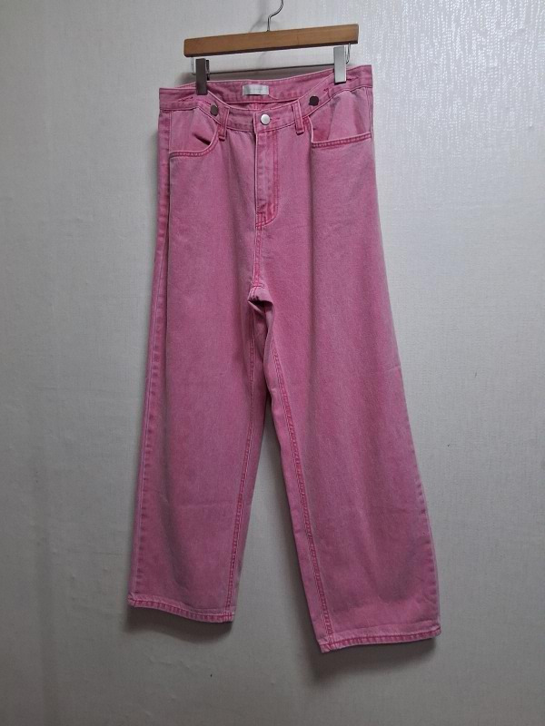 NINE SQUARED 워싱핑크 데님와이드팬츠 핑크데님통바지 28 30