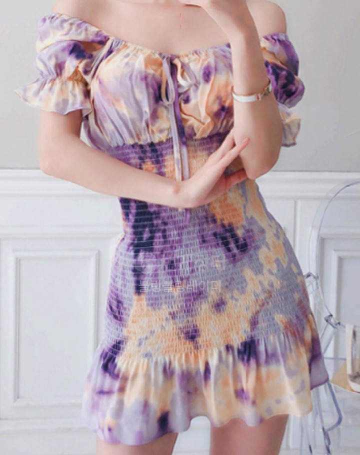 ♥타이다이 오프숄더 미니 원피스
