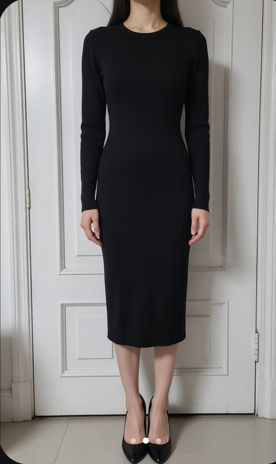 새옷 블랙 라운드넥 니트 7부 원피스 봄 가을 겨울