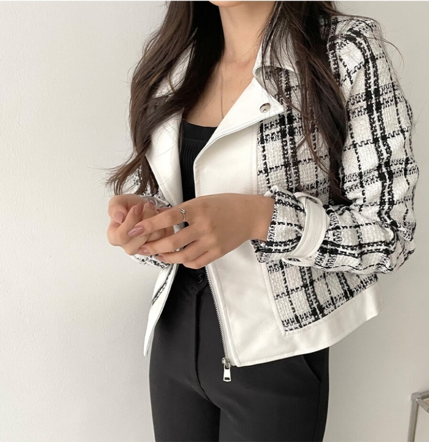 새상품 트위트 체크 레더 라이더 가죽 자켓