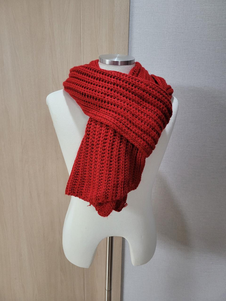 니트 롱 머플러 레드