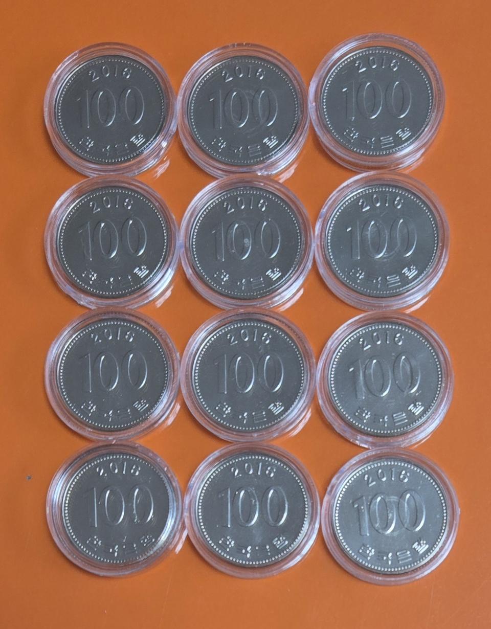 미사용 2016년 100원 주화 12개 케이스 포함 일괄