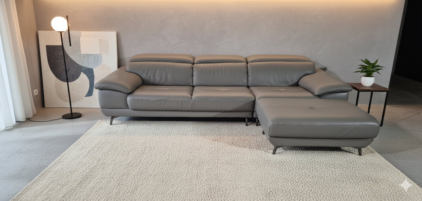 자코모 엘리오 슈렁큰 천연가죽 3.5인 소파쇼파+스툴(헤드레스트기능)