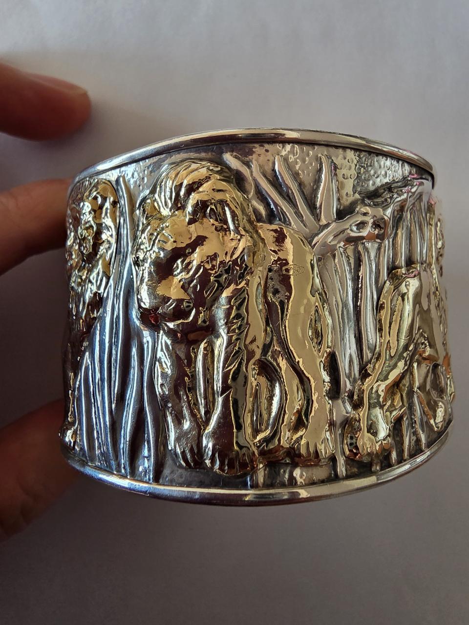 스털링실버+18K 사자세마리 커프 팔찌