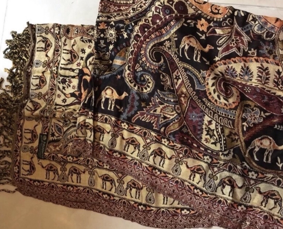 페이즐리 캐멀 패턴 캐시미어 스카프/숄