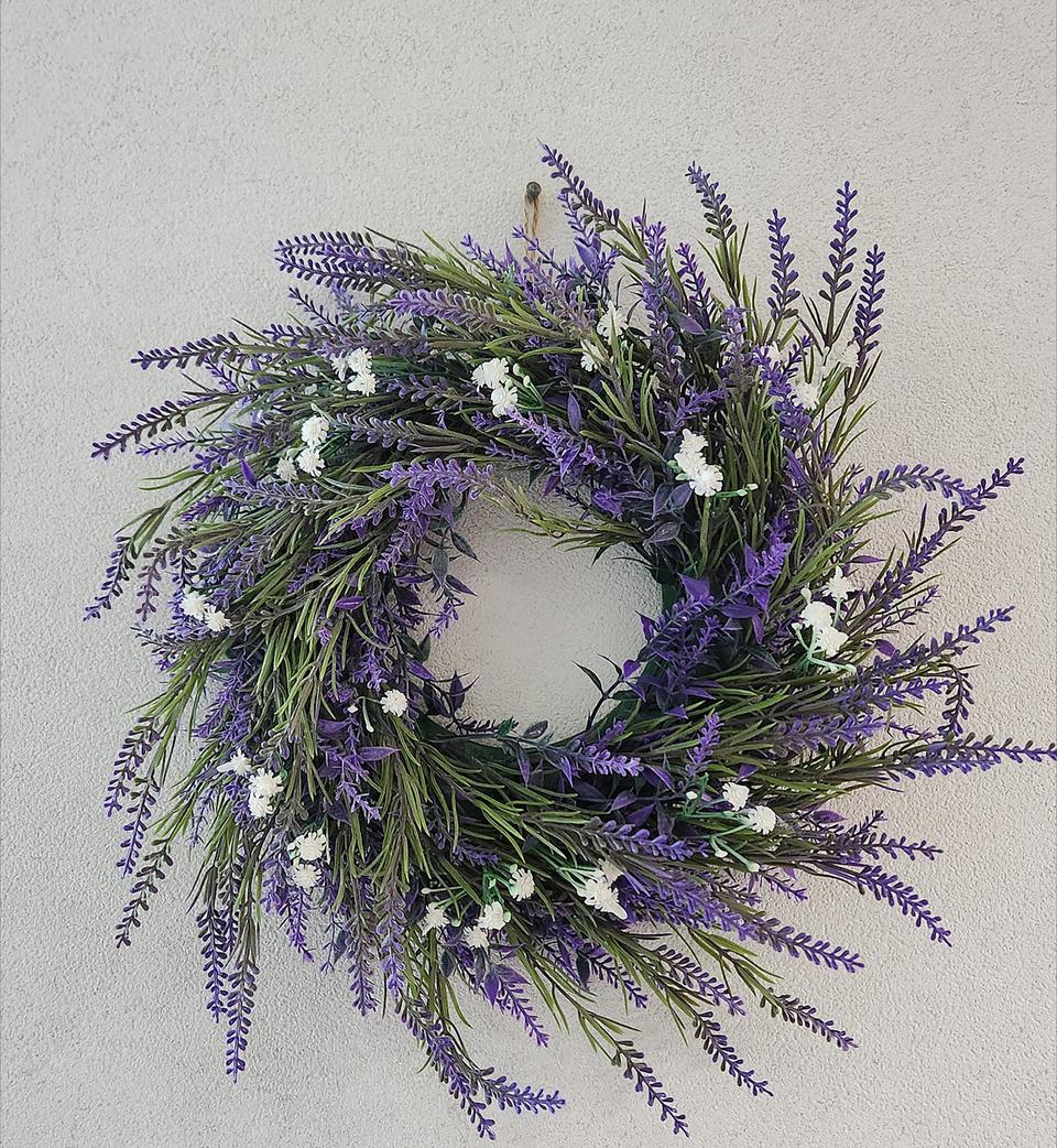 새상품)대형 라벤더 안개 조화 리스 인테리어소품