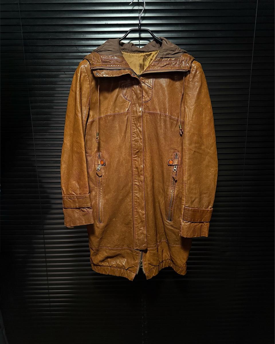 양가죽 후드 야상 브라운 카멜 하이넥 에스닉 웨스턴 갸루 고스펑크 개파카